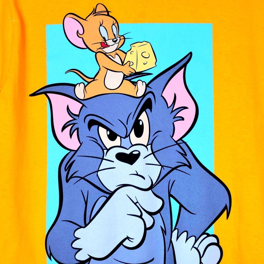 Tom and Jerry Graphic‎ T Shirt Yellow Mens Size S Cartoon Classic Animation